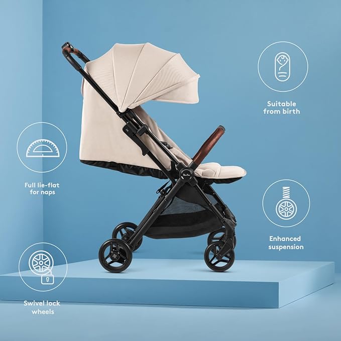 Silver Cross Jet 5 - Full Size TSA Approved Infant & Toddler Travel Stroller - Lightweight, Compact & Easy to Fold, with All-Terrain Wheels and One Hand Full Flat Recline (Almond White)