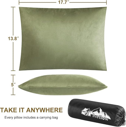 Ivellow Memory Foam Travel Pillow Compressible Camping Pillow for Sleeping Shredded Memory Foam Pillow Compact Firm Supportive Travel Pillow for Adults Kids Outdoor Hiking Essential Gear Green-S