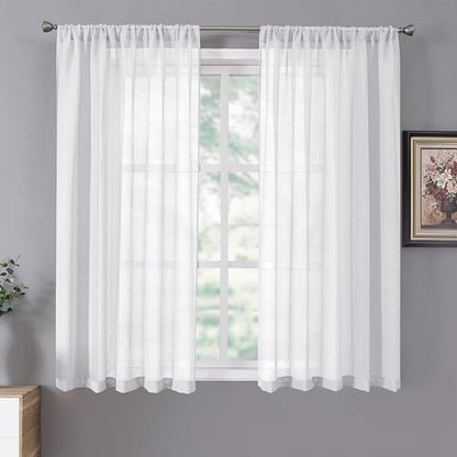 Tollpiz Short Sheer Curtain Living Room Linen Textured Curtains Sheer Light by Tollpiz