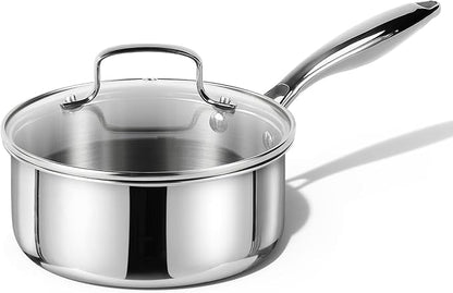 CAROTE 1.5Qt Stainless Steel Saucepan, Non-Toxic 3-Ply Stainless Steel Cookware by CAROTE