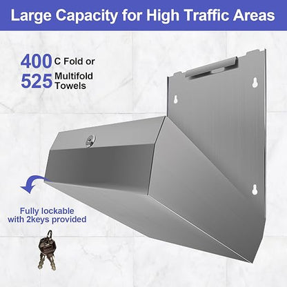 Paper Towel Dispenser Wall Mount, Brushed Stainless Steel Commercial Paper - Image 2