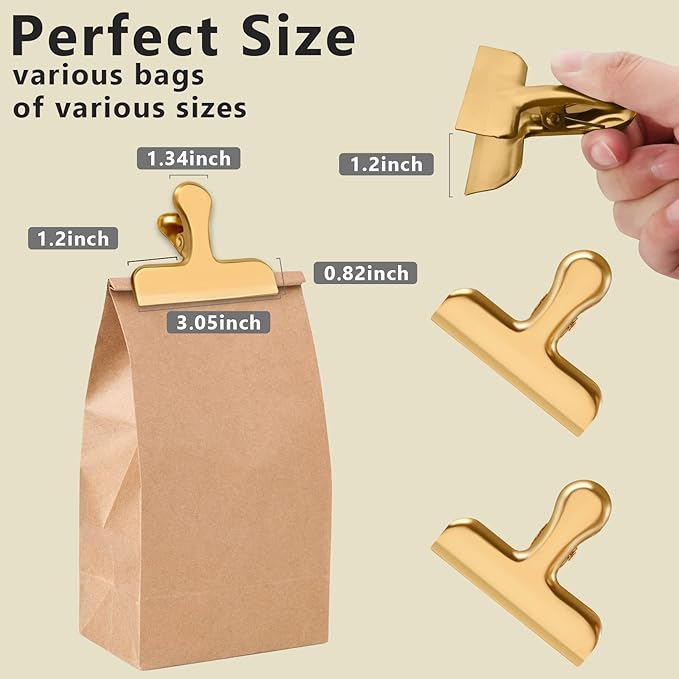 8 Pack 3 Inch Wide Stainless Steel Chip Clips Food Bag Clips Heavy Duty Food Bag Clamp, Chip Clips Metal Hinge Clip File Clamps
