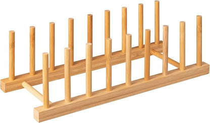HBlife Bamboo Dish Plate Bowl Cup Book Pot Lid Cutting Board Drying Rack Stand - Image 7