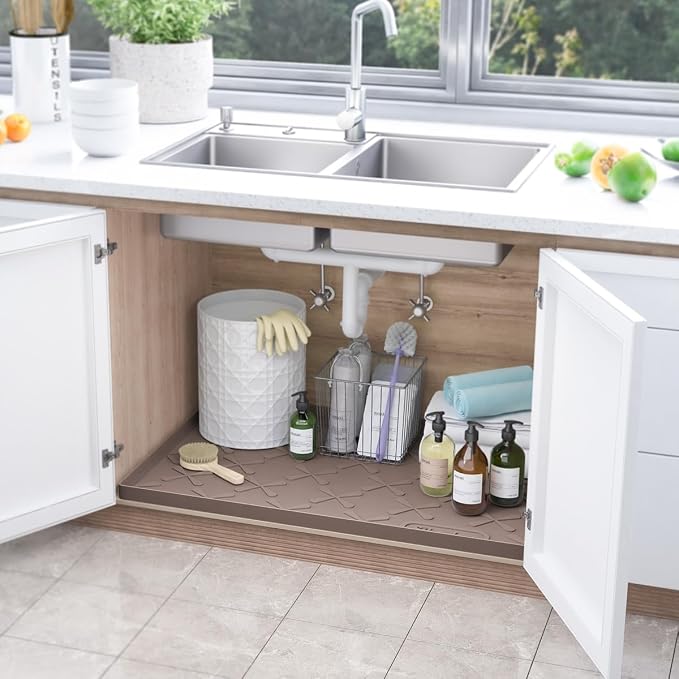SIKADEER Under Sink Mat Waterproof 34" x 19", Silicone Mat Kitchen Drawer Shelf - Image 2