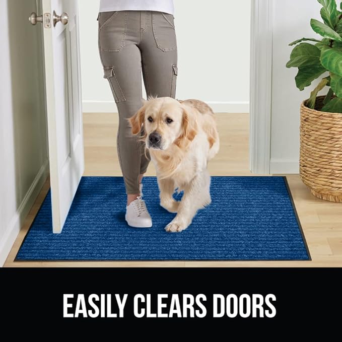 GORILLA GRIP Traffic Guard Door Mat, 70x24, Heavy Duty Welcome Mats, Commercial Office Space Doormat, Waterproof, Fade Resistant, Strong Rubber Backing, Low Profile, Shoe and Boot Scraper, Blue