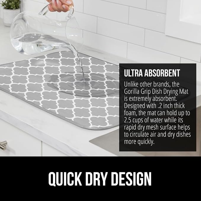 GORILLA GRIP Ultra Water Absorbent Microfiber Dish Drying Mat, Quick Dry Thick - Image 3