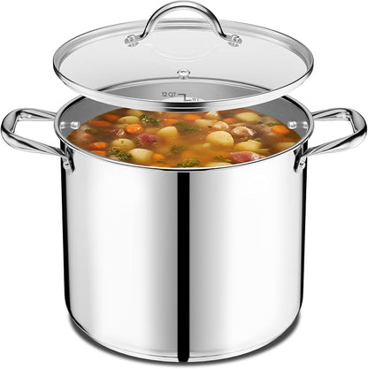 Stainless Steel Stockpot with Tempered Glass Lid 12 Quart, Durable 18/0 - Image 8
