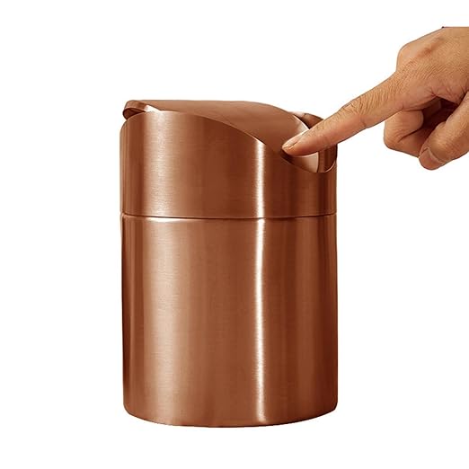 Mini Trash Can, Tiny Desktop Trash Bin with Swing Lid, Stainless Steel Bathroom Countertop Garbage Cans Kitchen Waste Bins with Trash Bag