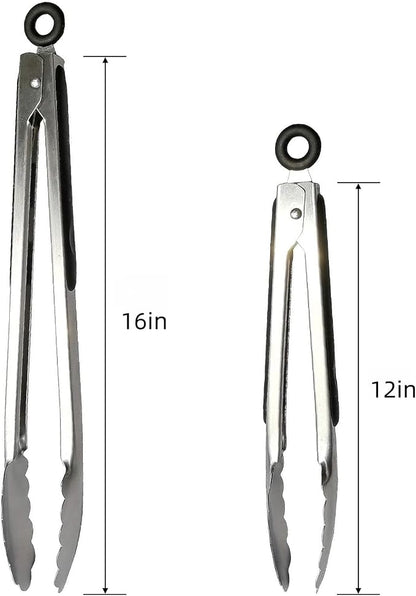 Stainless Steel Grill Tongs Set, Heat Resistant Metal Food Tongs - Image 2