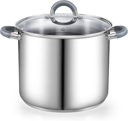 Cook N Home Stockpot with Lid, 8-Quart Basic Stainless Steel Pasta Cooking Soup by CookNHome