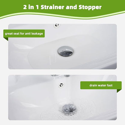 Universal 2PCS Bathroom Sink Stopper 2 in 1 Pop Up Metal Sink Drain Strainer - Image 5