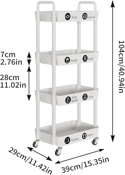 Laiensia 4-Tier Storage Cart, Mobile Shelving Unit Cart - Image 7