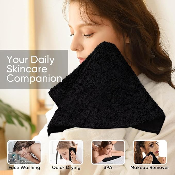 HOMEXCEL Black Washcloths 12 Pack, Highly Absorbent and Soft Microfiber Face - Image 3