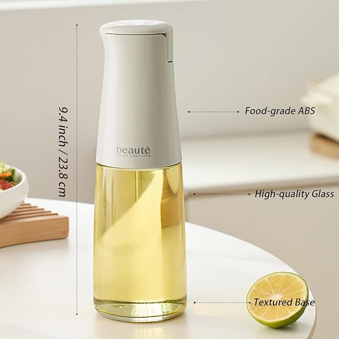 Olive Oil Dispenser Bottle for Kitchen, Auto Flip、Non-Drip、Leak Proof, Oil Bottles for Kitchen, Vinegar Dispenser, Cooking Glass Bottle with 500ml (Cream Yellow)