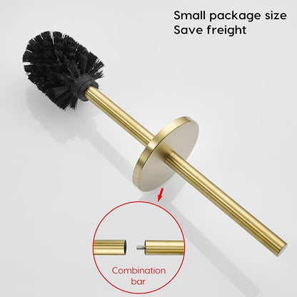 Gold Brushed Stainless Steel Toilet Brush and Cover, No-Punch Hook Base Dual - Image 8