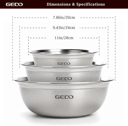 GEDO Stainless Steel 3pcs, Nesting Design, Professional Kitchen Bowls - Image 3