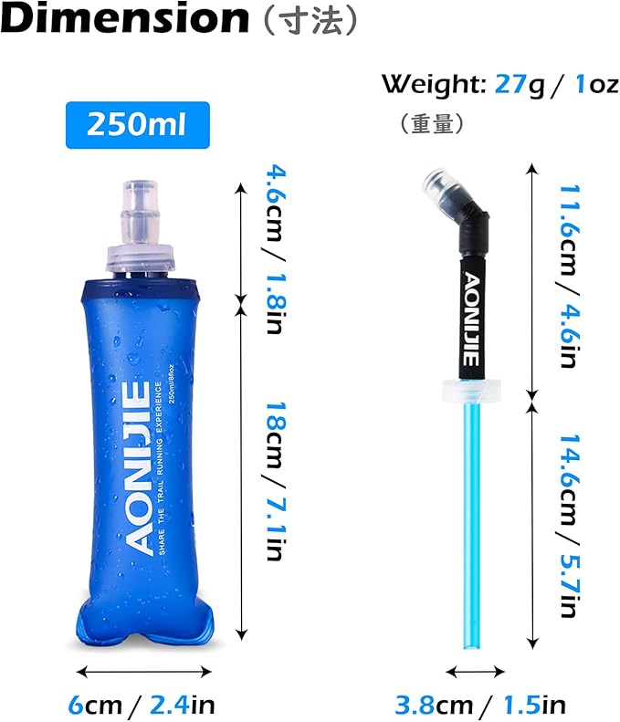 TRIWONDER Collapsible Water Bottles TPU Soft Flask Running Bottles BPA-Free Sports Flasks for Hiking Climbing Camping (250ml/8.45oz with Straws - Pack of 2)