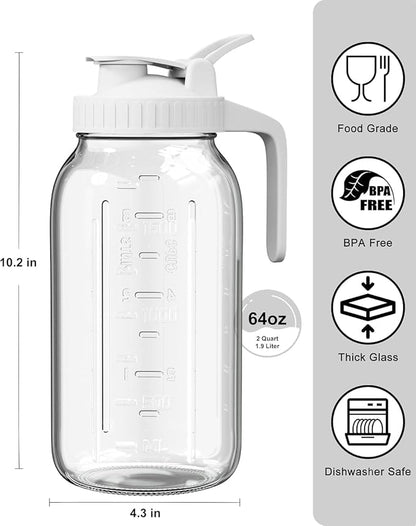 64oz Glass Pitcher, 2 Quart Mason Jar Pitcher - Image 2