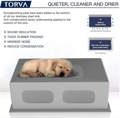 TORVA 22-Inch Undermount Kitchen Sink, Premium 304 Stainless Steel Bar Sink - 10 Inches Deep Basin Single Bowl Sink