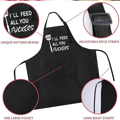 Rosoz Funny Black Chef Aprons for Men Adjustable BBQ Grill Kitchen Cooking - Image 3