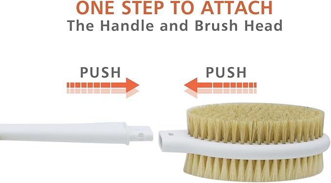 Shower Brush with Soft and Stiff Bristles,20.5" Extra Long Handle Dual-Sided Back Scrubber Bath Brush Body Exfoliator for Wet or Dry Brushing (Grey)(Super Long Handle)