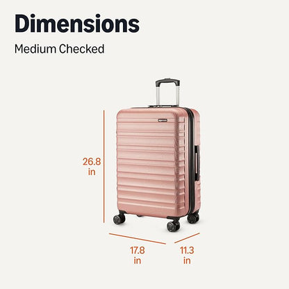 Amazon Basics 26" Hardside Medium Checked Luggage, Hardshell Suitcase With Wheels, Expandable For Up to 15% More Space, With Scratch-Resistant Surface, Four Multi-directional Wheels, Rose Gold