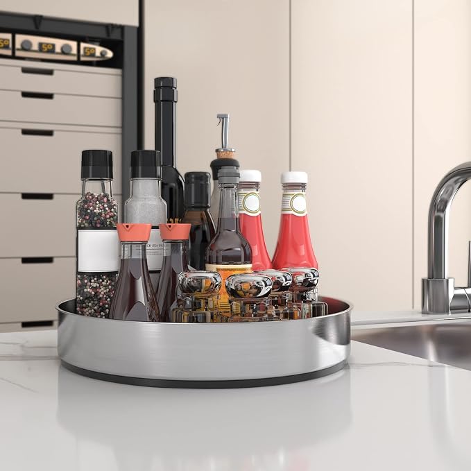 VAEHOLD Pantry Cabinet Lazy Susan Stainless Steel Black Spice Rack Turntable - Image 3