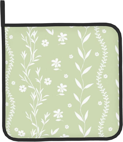 Sage Green Oven Mitt Pot Holder Set Floral BBQ Cooking Gloves Farmhouse - Image 9