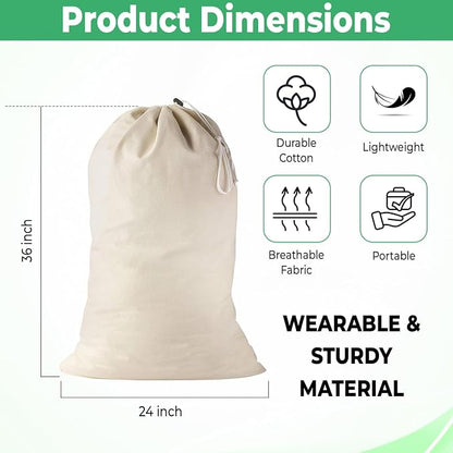 Large Cotton Laundry Bag, Heavy Duty Large Laundry Bags 24 x 36 inch Drawstring - Image 2