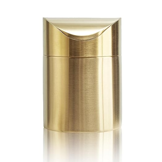 Stainless Steel Trash Can with Swing Lid, Mini Countertop Trash Bin Bathroom, Golden Desktop Garbage Cans Tiny Kitchen Waste Bins with Trash Bag