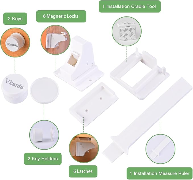 6 Pack Vkania Magnetic Cabinet Locks Baby Proofing - Image 2