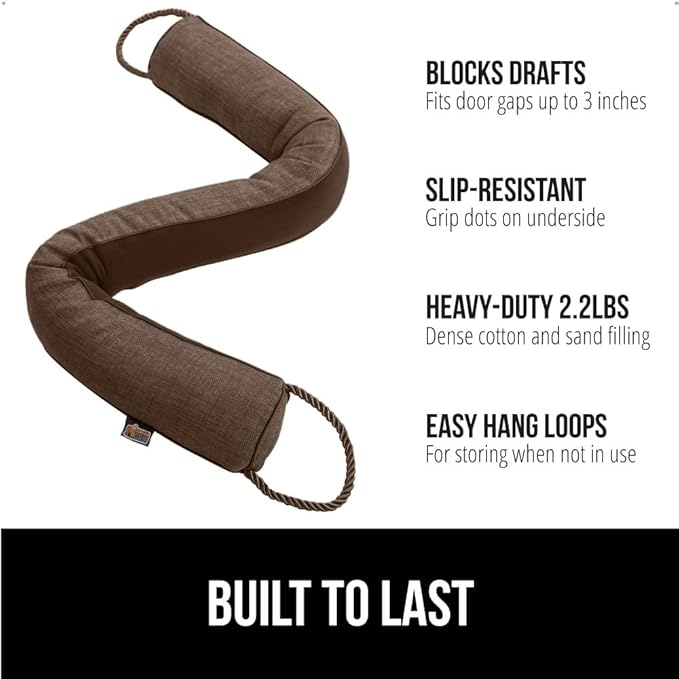GORILLA GRIP Door Draft Stopper for Bottom of Doors, Weather Stripping Seal Blocks Hot Air, Noise, Bugs, Keeps Cold AC in, Sound Proofing Easy Install Gap Filler, Home Essentials, 38 Inch, Brown