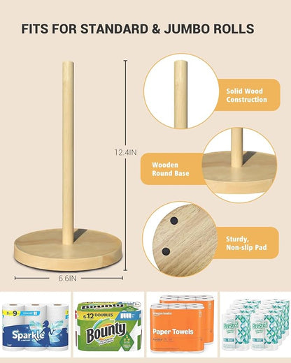 NESAPTO Paper Towel Holder Countertop, Wooden Freestanding Paper Towel Stand - Image 3