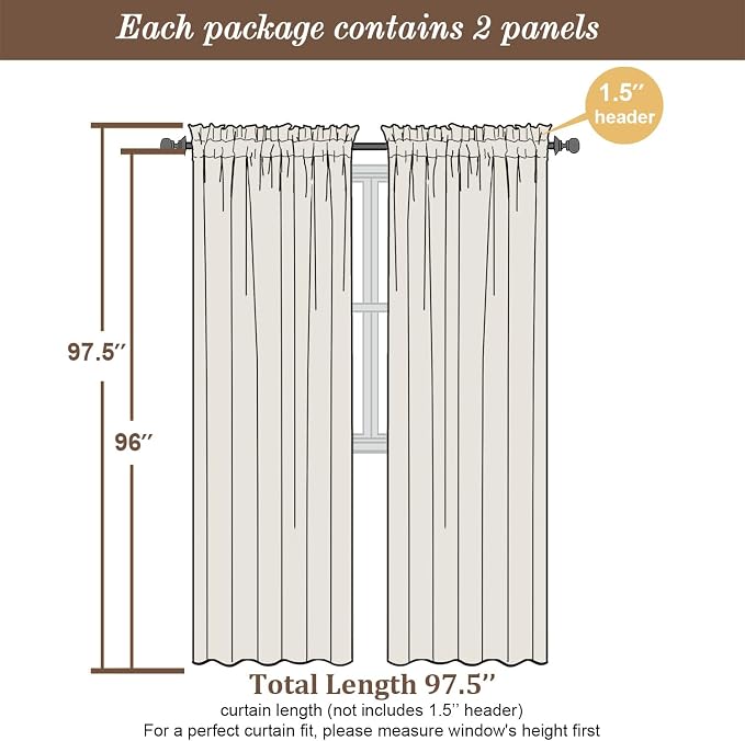 Chyhomenyc Sky Blue Sheer Curtains 96 inches Long 2 Panels, Light Filtering - Image 3
