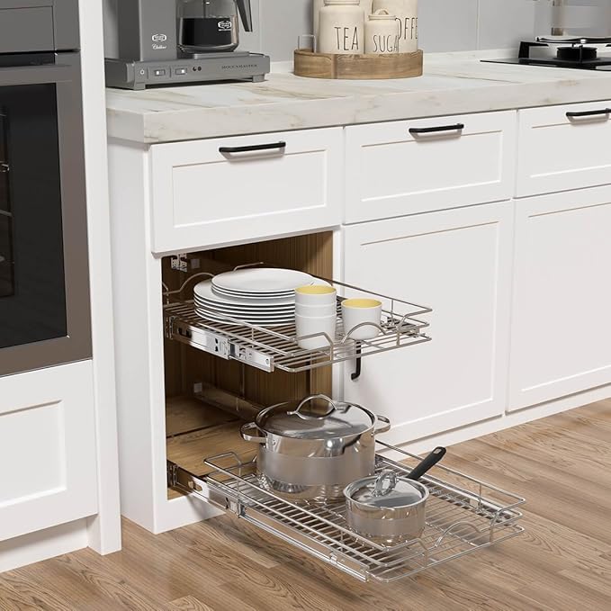 OCG 2 Tier Pull Out Cabinet Organizer, Pull Out Drawers - Image 4