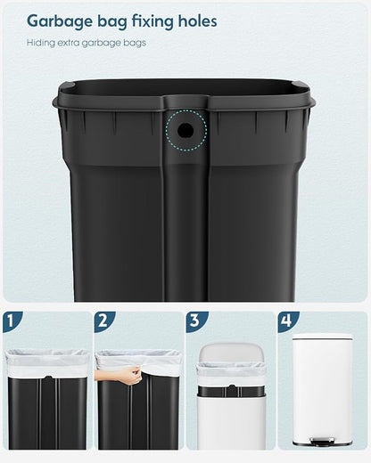 Arlopu13.2 Gallon Step Trash Can, Stainless Steel Garbage Bin, Soft-Close - Image 7