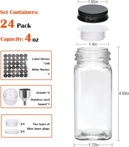Maredash 24pcs Spice Jars with180 Labels, Glass Spice Jars, Seasoning Containers - Image 2