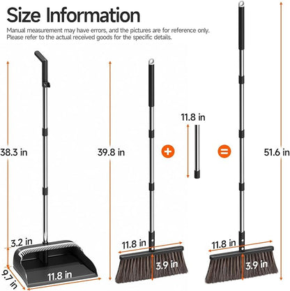 Broom and Dustpan Set for Home, Extra Brush Head & 51.6" Adjustable Long Handle - Image 8