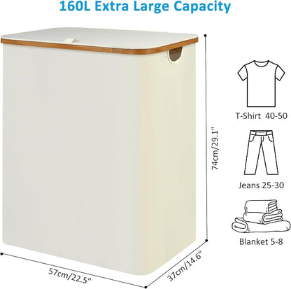 efluky Laundry Hamper with Lid, 160L Tall Laundry Basket with Bamboo Handles - Image 7