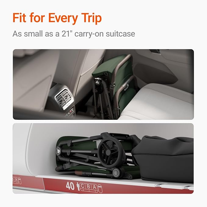 Lightweight Baby Travel Stroller with Carbon Fiber Frame, Compact & Airplane-Friendly, One-Handed Folding Design, 11.6 lbs, Perfect for Toddlers, Green