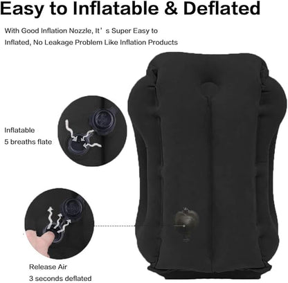 Inflatable Travel Pillow for Airplane, Neck Air Pillow for Sleeping to Avoid Neck and Shoulder Pain, Support Head and Lumbar, Used for Airplane, Car, Bus and Office (Black)