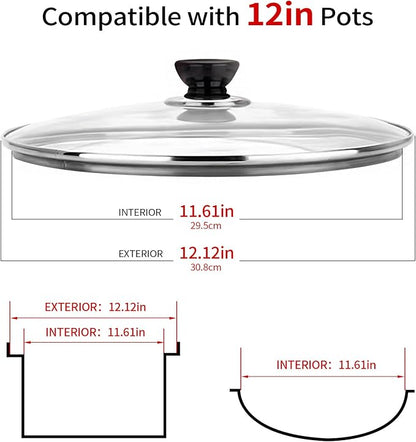 12 Inch Pan Lid, Tempered Glass Cast Iron Lids - Image 2