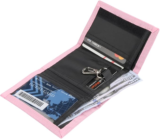 NEICY RFID Blocking Canvas Wallet for Men and Women - Camo Trifold Outdoor Sports Wallets with Magic Sticker for Teen Kids (Pink)