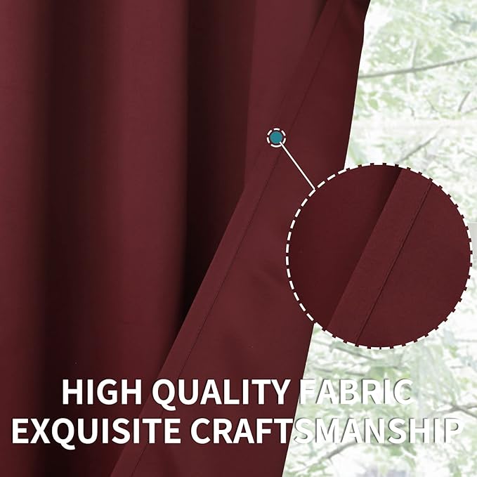 BGment Burgundy Blackout Curtains 36 Inch Length for Kitchen Cafe Window - Small Half Window Drapes Thermal Insulated Privacy for Rv Bathroom, 29 x 36 Inch, 2 Panels