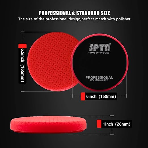 Red Finish Polishing Pads, Buffing Pads, SPTA 1Pc 6.5 Inch Face for 6 Inch 150mm Backing Plate Compound Buffing Sponge Pads for Car Buffer Polisher Compounding, Polishing and Waxing -FPTSS6R