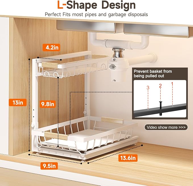 Sevenblue 2 Packs Under Sink Organizer, Height Adjustable 3 Tier Under Kitchen - Image 3