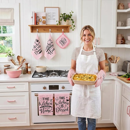 Bencailor 12 Pcs Farmhouse Kitchen Decorations Sets 8 Pink Black Kitchen Dish - Image 2