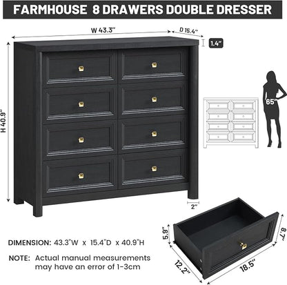 Farmhouse Dresser for Bedroom, Soide Rustic Wood Vintage Dressers Chest of - Image 2