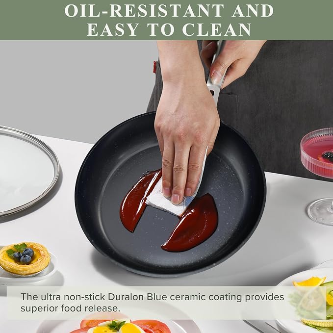 Nuwave Healthy Duralon Blue Ceramic Nonstick Cookware Set, Diamond Infused - Image 8