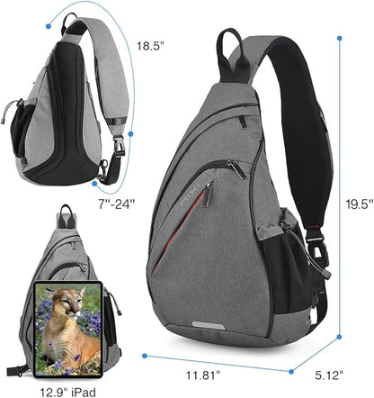 mixi Sling Bag Men Backpack Unisex One Shoulder Bag Hiking Travel Backpack Crossbody with USB Port for Men Women Versatile Casual Daypack-20 inch,Gery